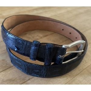 Berge uomo made in Italy blue large tiles alligator belt mens size 38